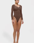 Marcella - Naadloze Lange Mouw Body met String, Borstondersteuning & Buikcontrole - Bella Fit™