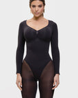 Marcella - Naadloze Lange Mouw Body met String, Borstondersteuning & Buikcontrole - Bella Fit™