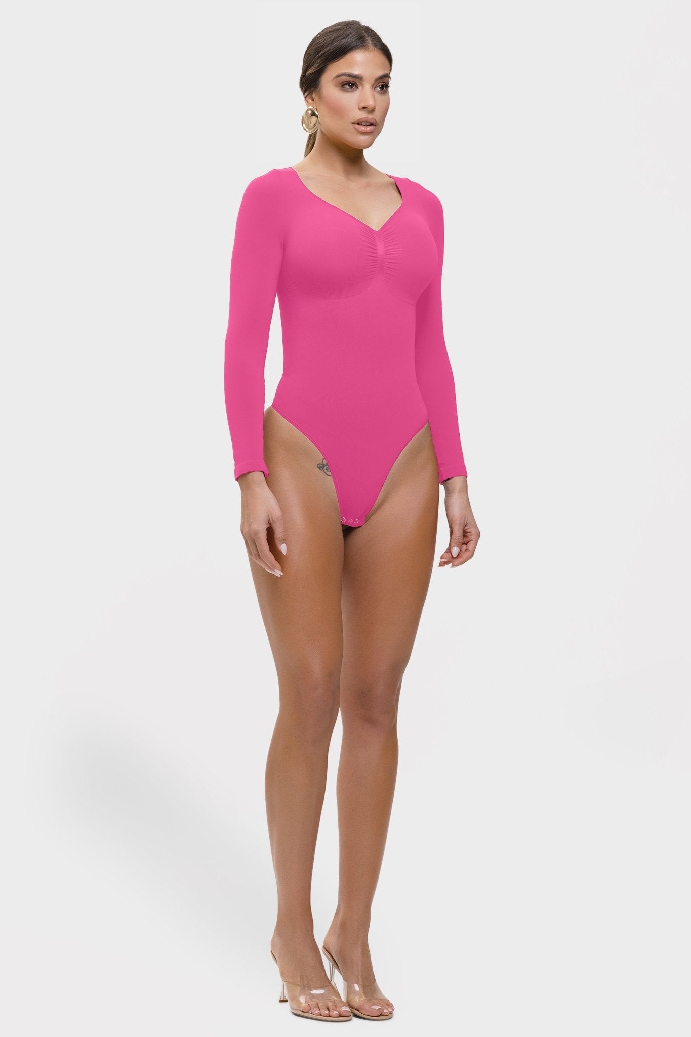 Marcella - Naadloze Lange Mouw Body met String, Borstondersteuning &amp; Buikcontrole - Bella Fit™