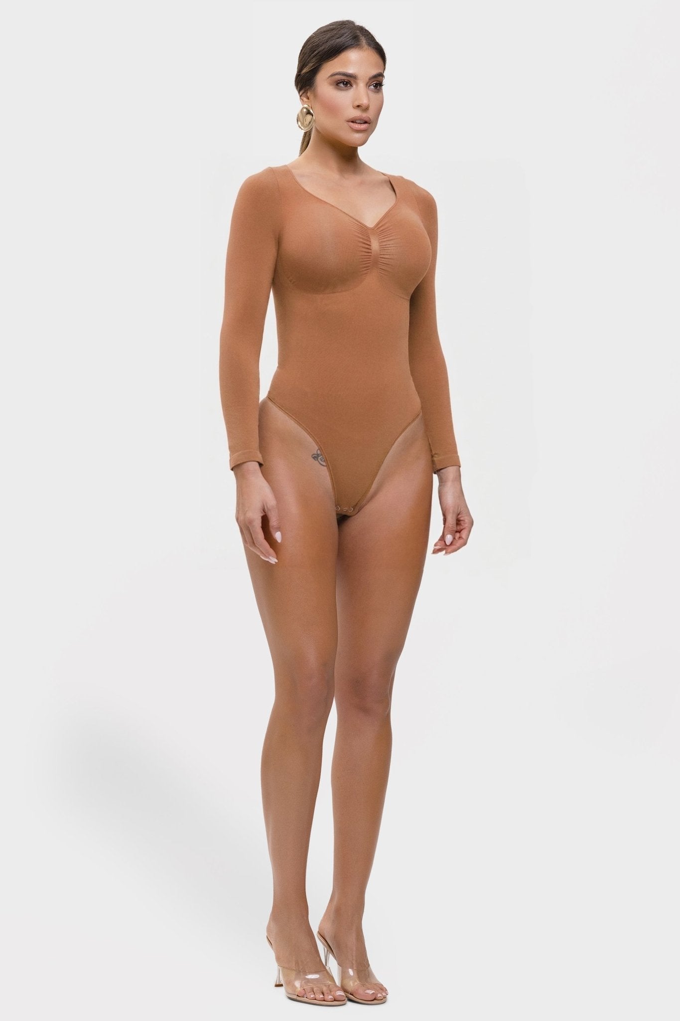 Marcella - Naadloze Lange Mouw Body met String, Borstondersteuning &amp; Buikcontrole - Bella Fit™