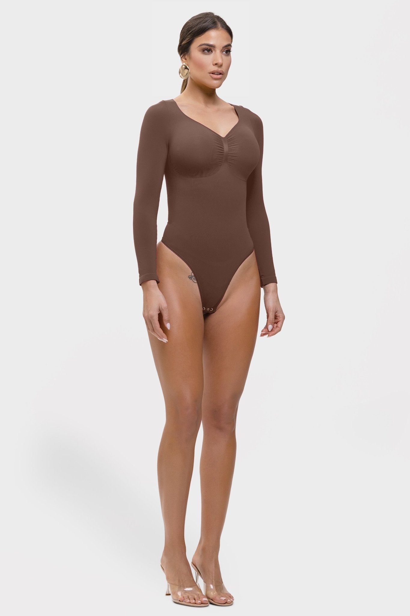 Marcella - Naadloze Lange Mouw Body met String, Borstondersteuning &amp; Buikcontrole - Bella Fit™