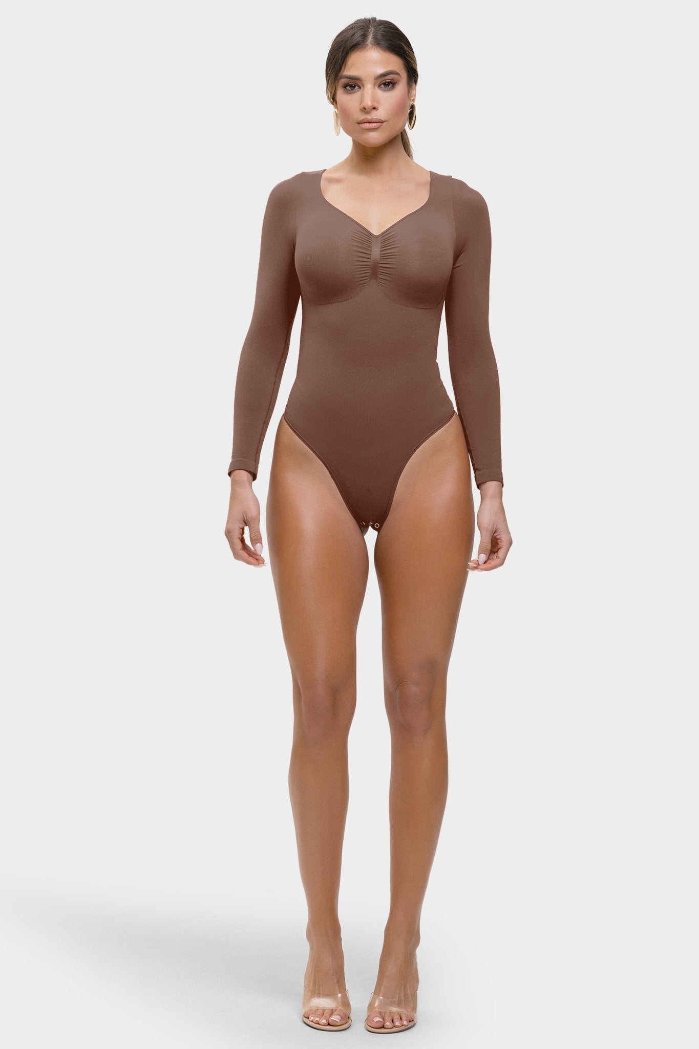 Marcella - Naadloze Lange Mouw Body met String, Borstondersteuning & Buikcontrole - Bella Fit™