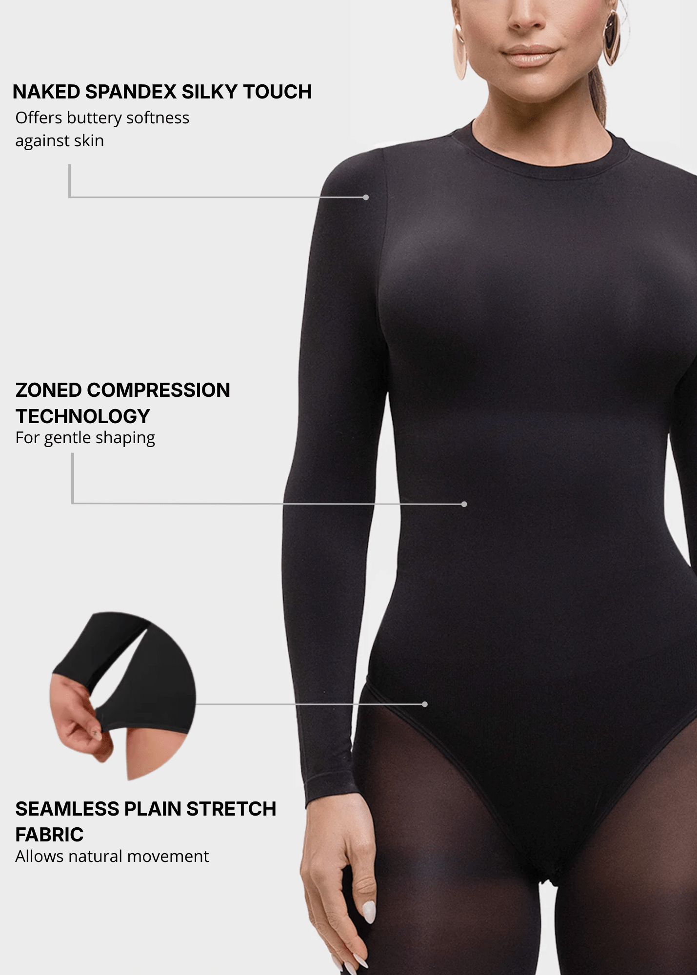 Milena – Ultra - Soft Sculpted Silhouette Naadloze Long - Sleeve Bodysuit - Bella Fit™