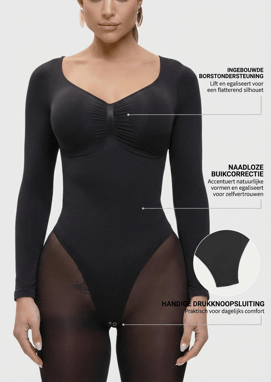 Stefanie Lange Mouw - Naadloze Body met String, Borstondersteuning &amp; Buikcontrole - Bella Fit™